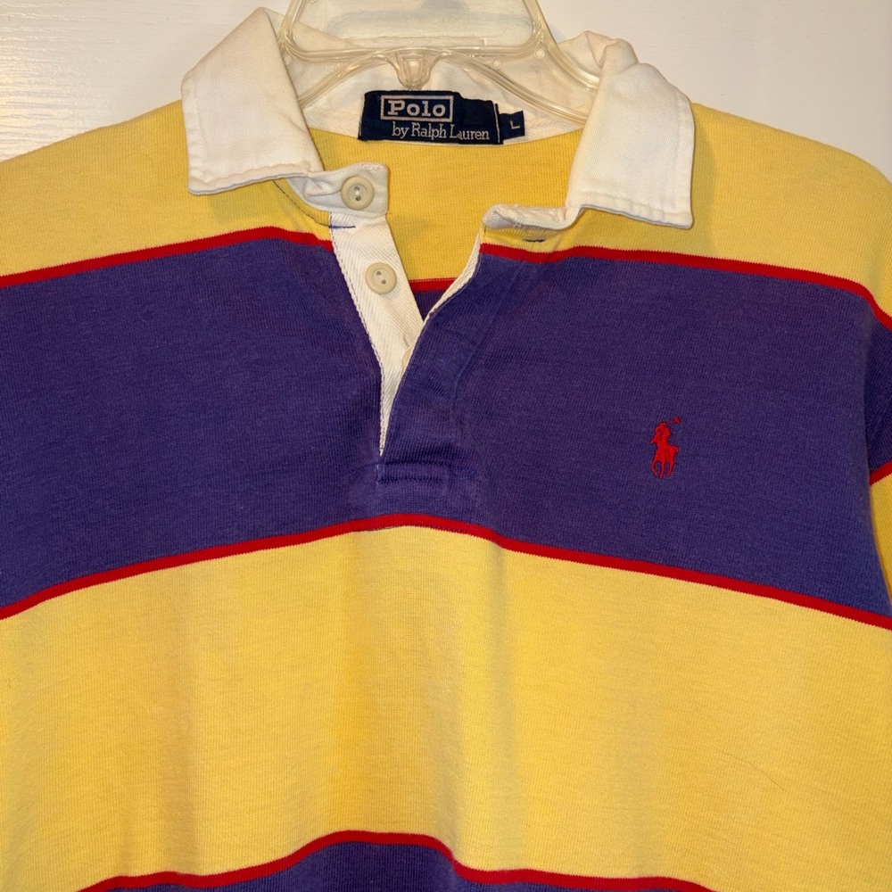 Vintage Polo Ralph Lauren Yellow and Purple Striped Long Sleeve Shirt - Picture 2 of 5